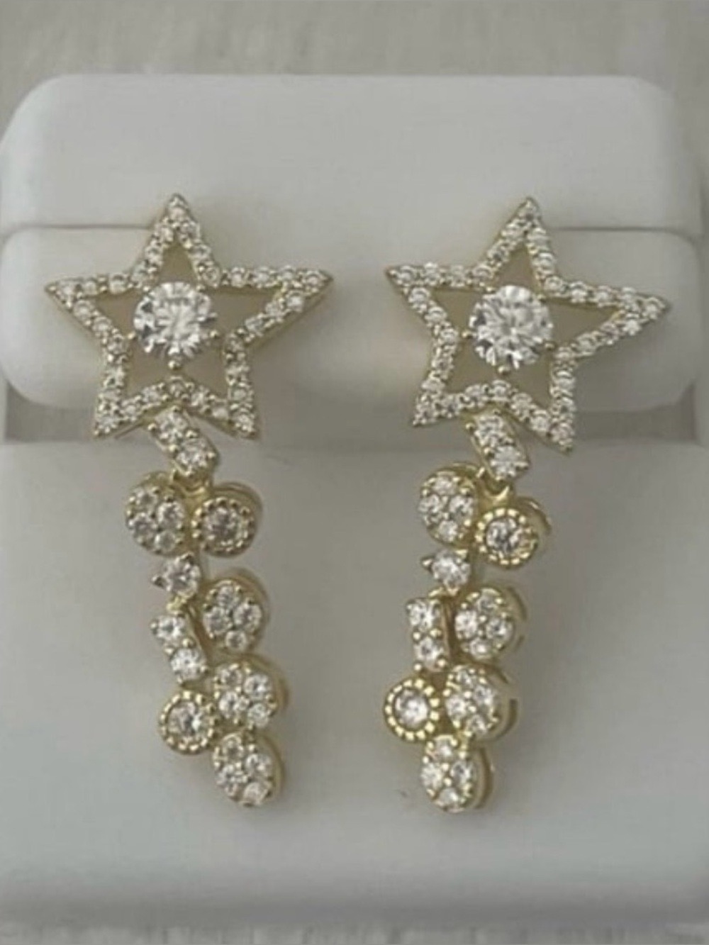 14k gold over 925 silver 2.00ctw Moissanite star dangle earrings